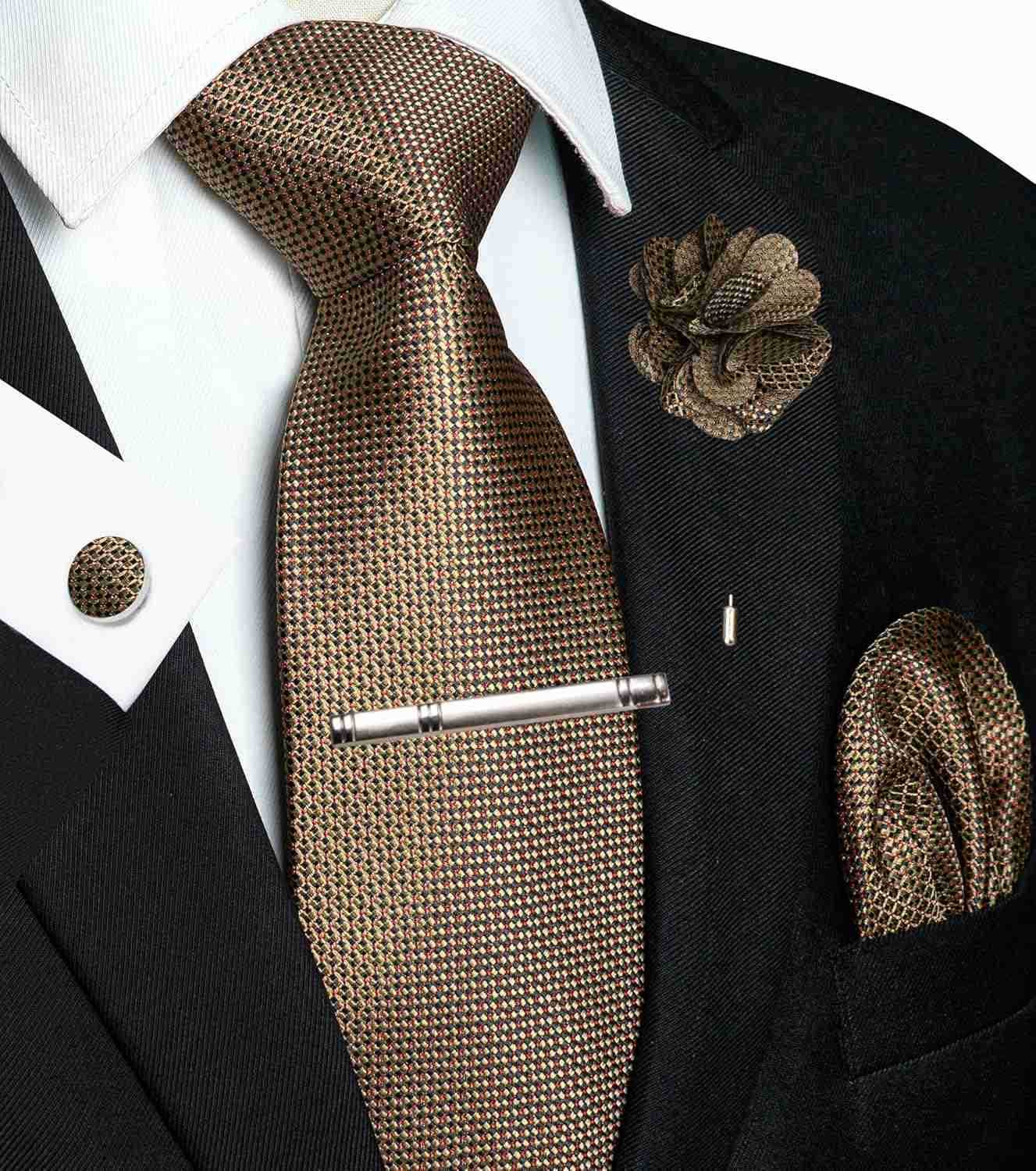 Mens Tie and Lapel Pin Necktie Pocket Square Cufflinks and Tie Clip Sets for Business Casual 5PCSW250904