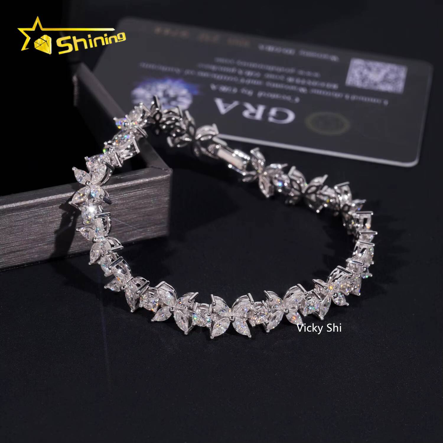 New Trendy Men Women Iced Out Diamond Clover Bracelet Moissanite Fine Jewelry 925 Sterling Silver Moissanite Tennis Bracelet