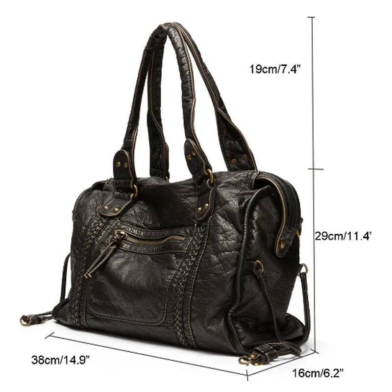 Vintage Large Capacity Women Shoulder Bags Retro Rivet Lady Handbags Tote Soft Pu Leather Crossbody Bag