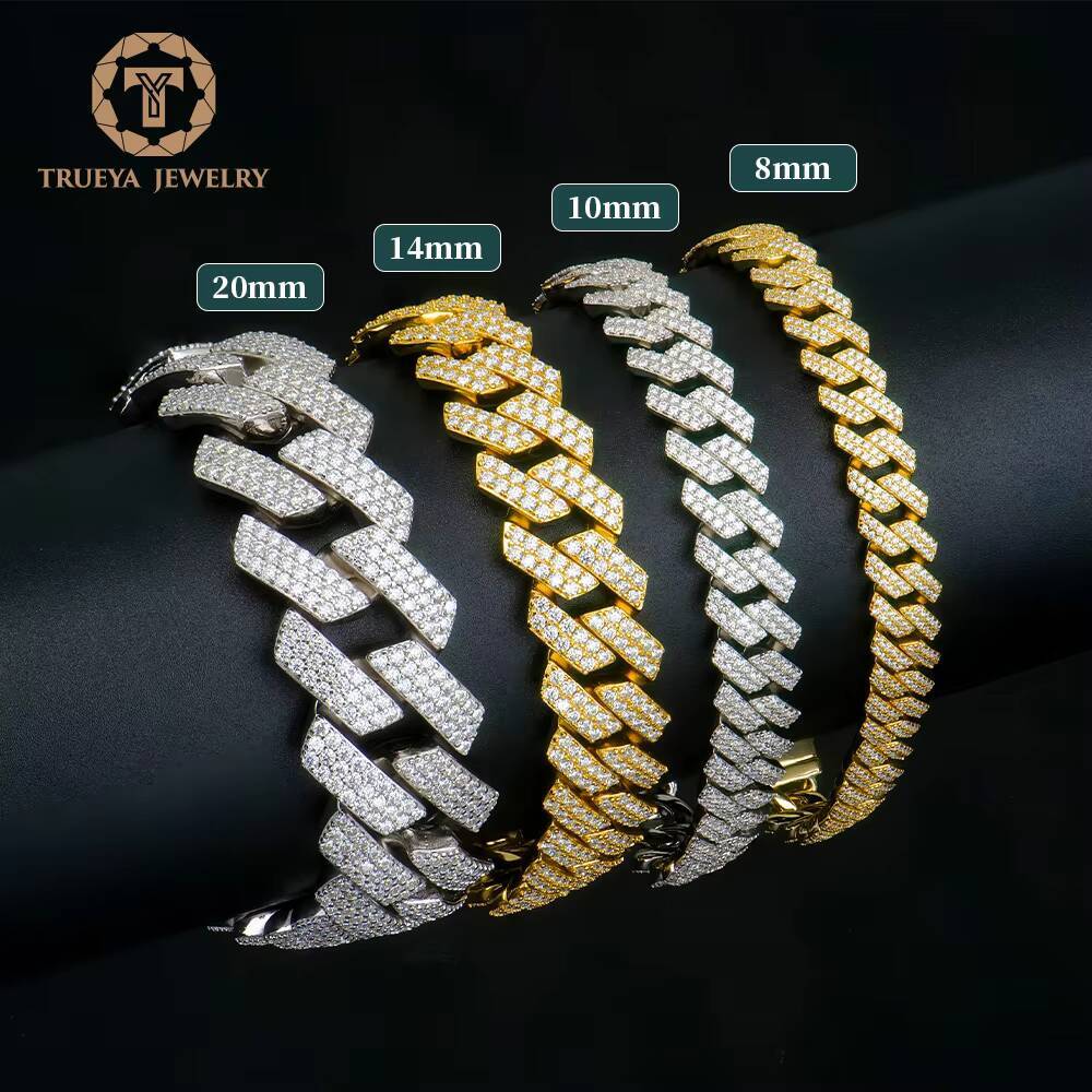 Factory Price Hip Hop Luxury Iced Out Silver 925 Jewelry 820mm Mens Vvs Mossanite Moissanite Diamond Cuban Link Chain Bracelet