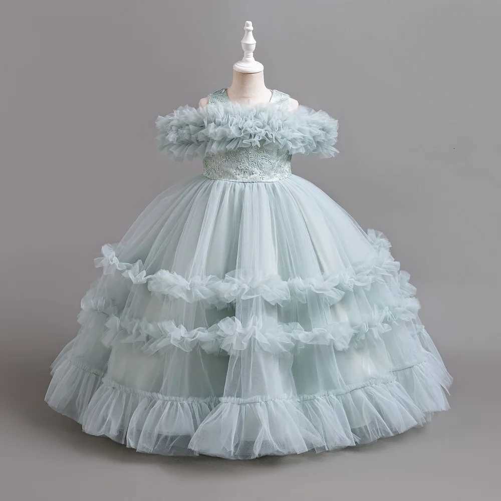 12-4 years old Elegant Dress for Girls Flower Wedding Long Embroidered Pants Skirt Piano Performance Girl Dress Z250904
