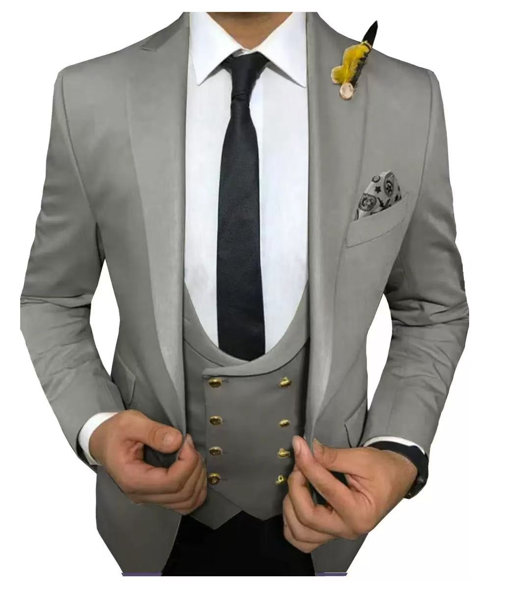 T1638 Men's Suit Vest Metal Buckle Suede Vest Business Slim Fit Vest