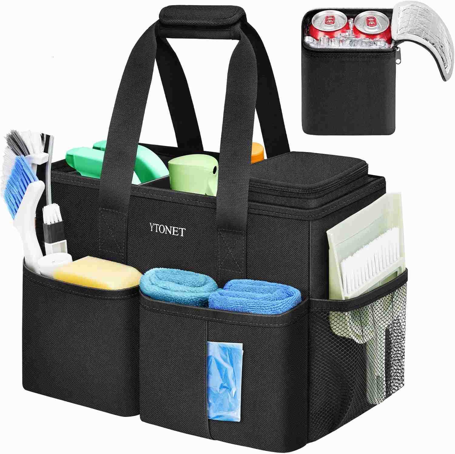 Cleaning Caddy Water Resistant Cleaning Supplies Organizer with Handle Foldable Divider for Cleaners Housekeeping Tote for Kitchen Bathroom Car Tool C