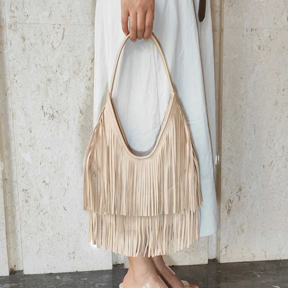 Fashion Long Tassels Shoulder Bags for ladies handbag Soft PU leather casual hobos armpit bag female Tote black bolsos Z250903