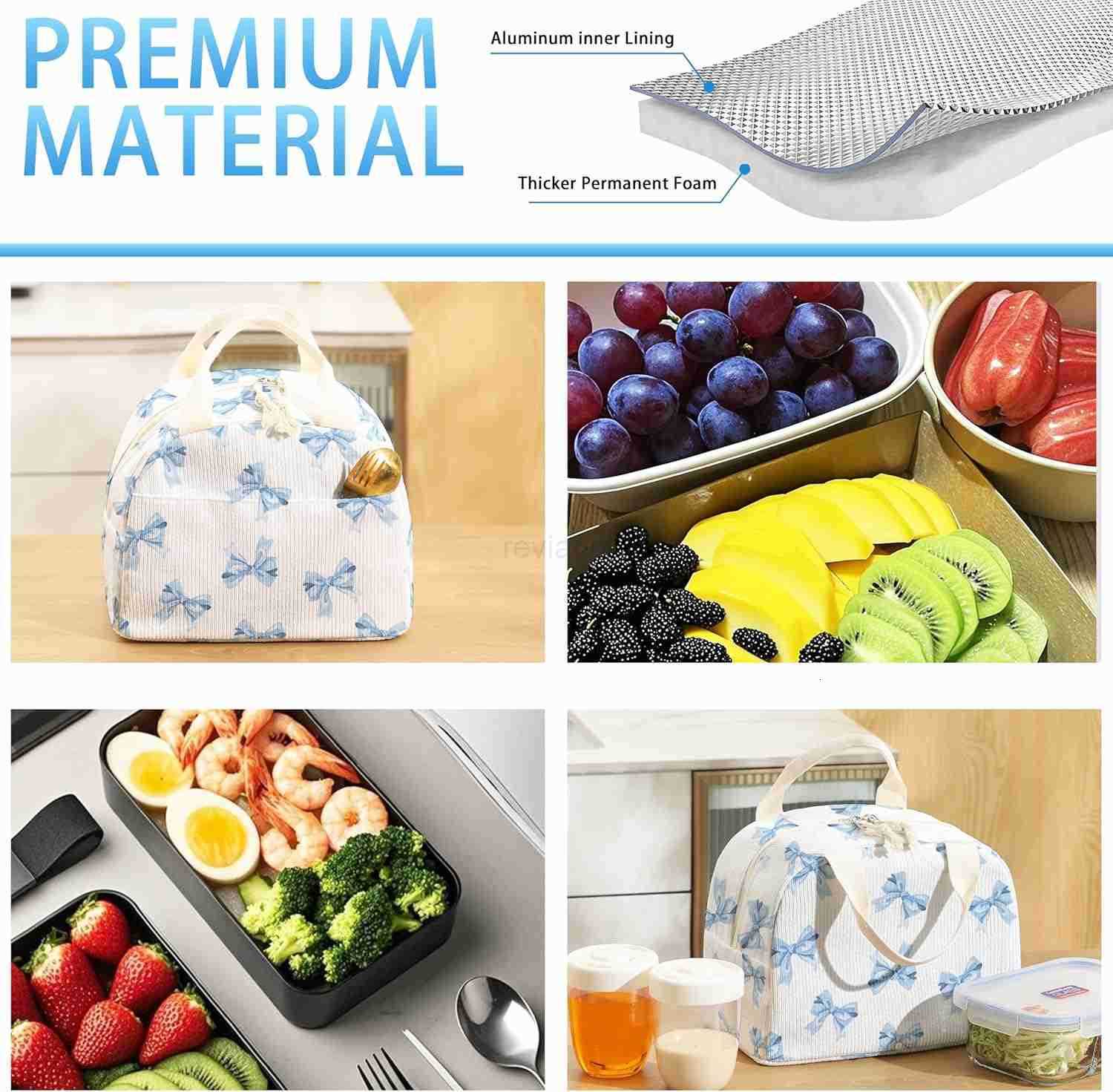 Lunch Box for Women and MenInsulated Corduroy Fabric Lunch Bags for WorkLeakproof Adults Cooler Tote Bag for OfficesPicnicTravelOutdoor Blue Bow TieW2