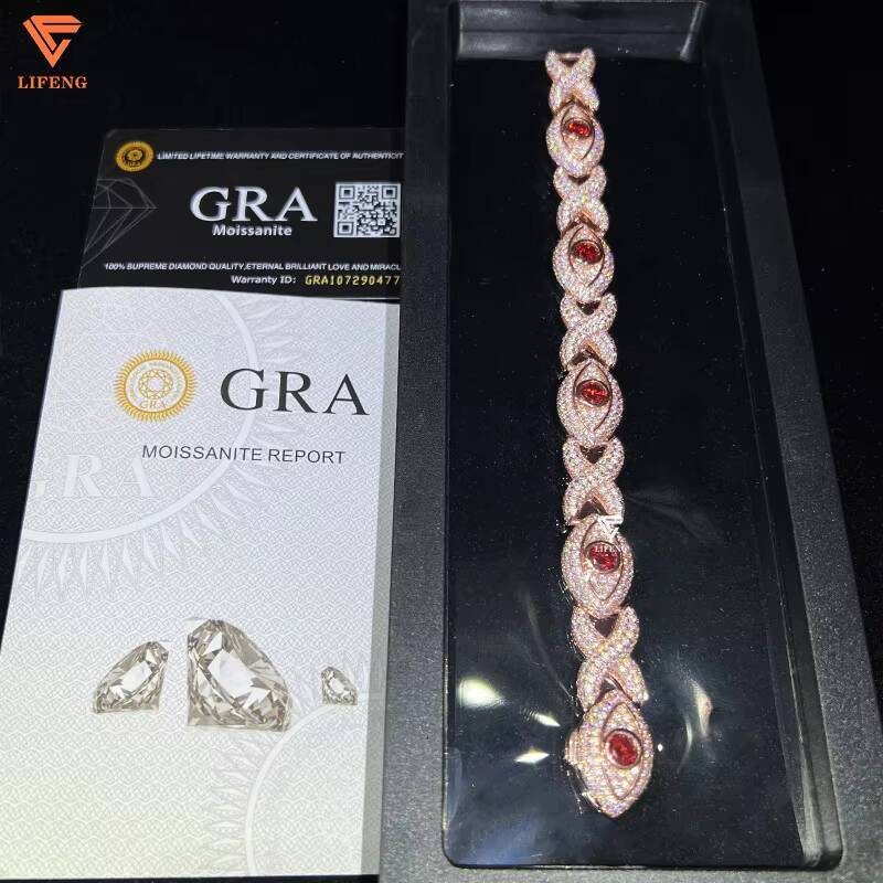 Hip Hop Men Jewelry Diamond Iced Out Infinity Bracelets 13mm Colored Moissanite Cuban Link Bracelet Cat Eye Bracelet