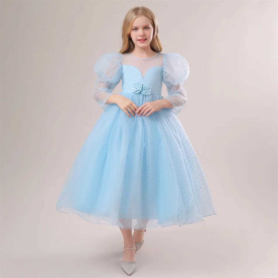 Children Solid Puff Long Sleeve Princess Dress Flower Girl Kid Evening Birthday Wedding Party Costume Carnival Halloween Clothing Z250904