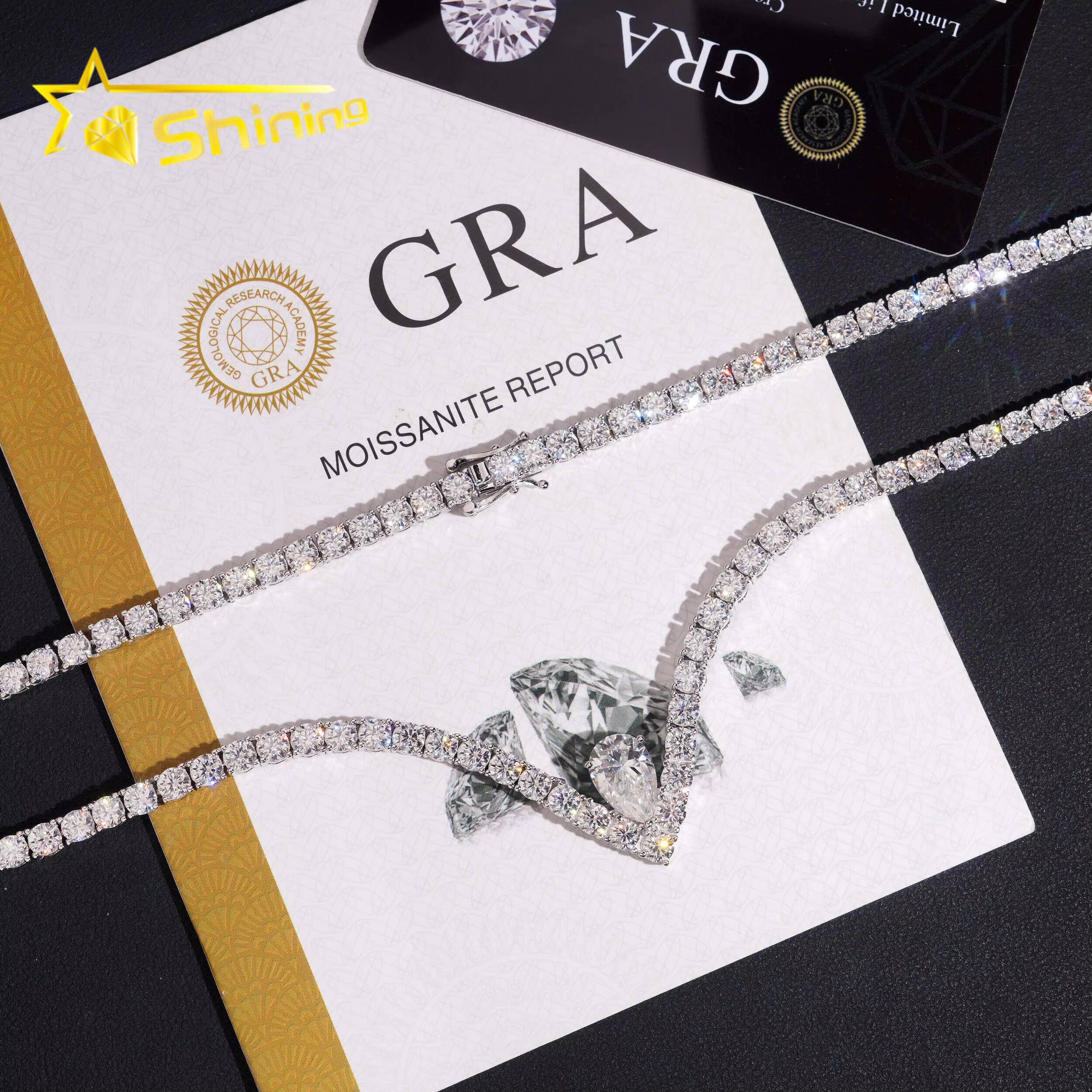 New Arrival Fine Jewelry Necklaces 925 Silver 4mm Moissanite Tennis Chain with Pear Cut Pendant Custom Fashion Chains Necklaces