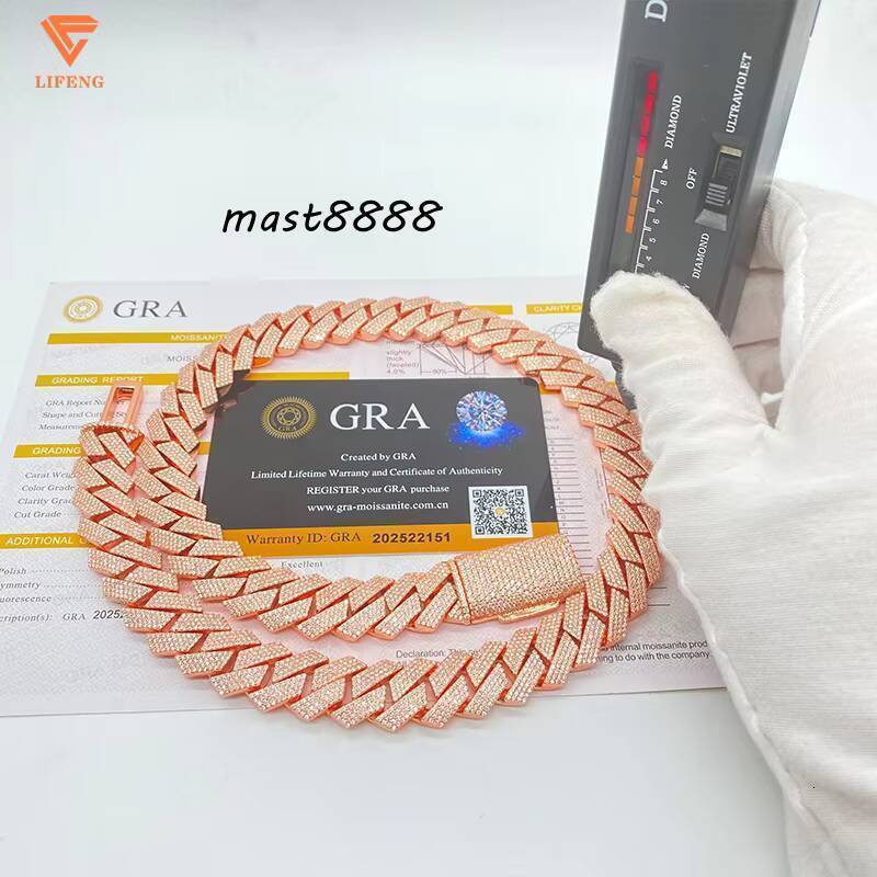 Rose Gold Plated Iced Out Chain 15mm 925 Sterling Silver Pass Diamond Tester Hip Hop Jewelry Vvs Moissanite Cuban Link Chain