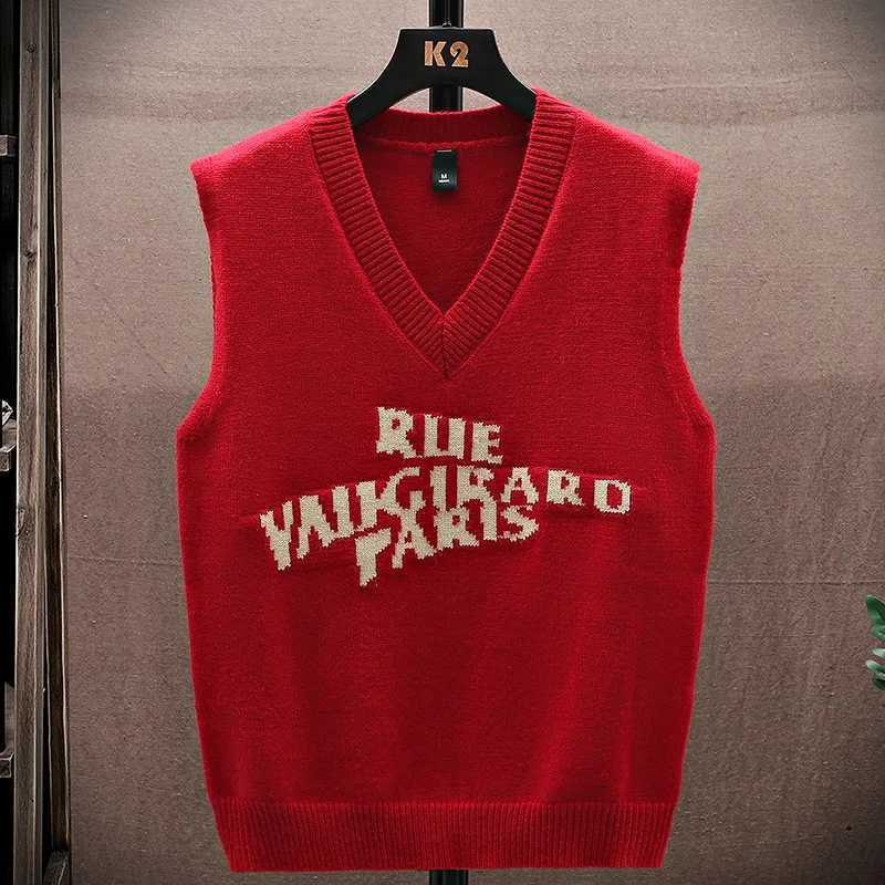 Mens V Neck Knit Vest Versatile Design RUE VAUGIRARD PARIS Pattern K2 Hanger Daily Campus Leisure UseXJ250904
