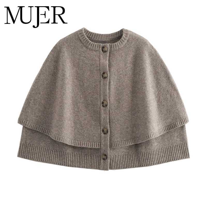 MUJER Cape Cropped Cardigan for Women Knitted Short Sweaters Cardigans Women Fashion Button Knitwear Women Cloak Womens Sweater M250904