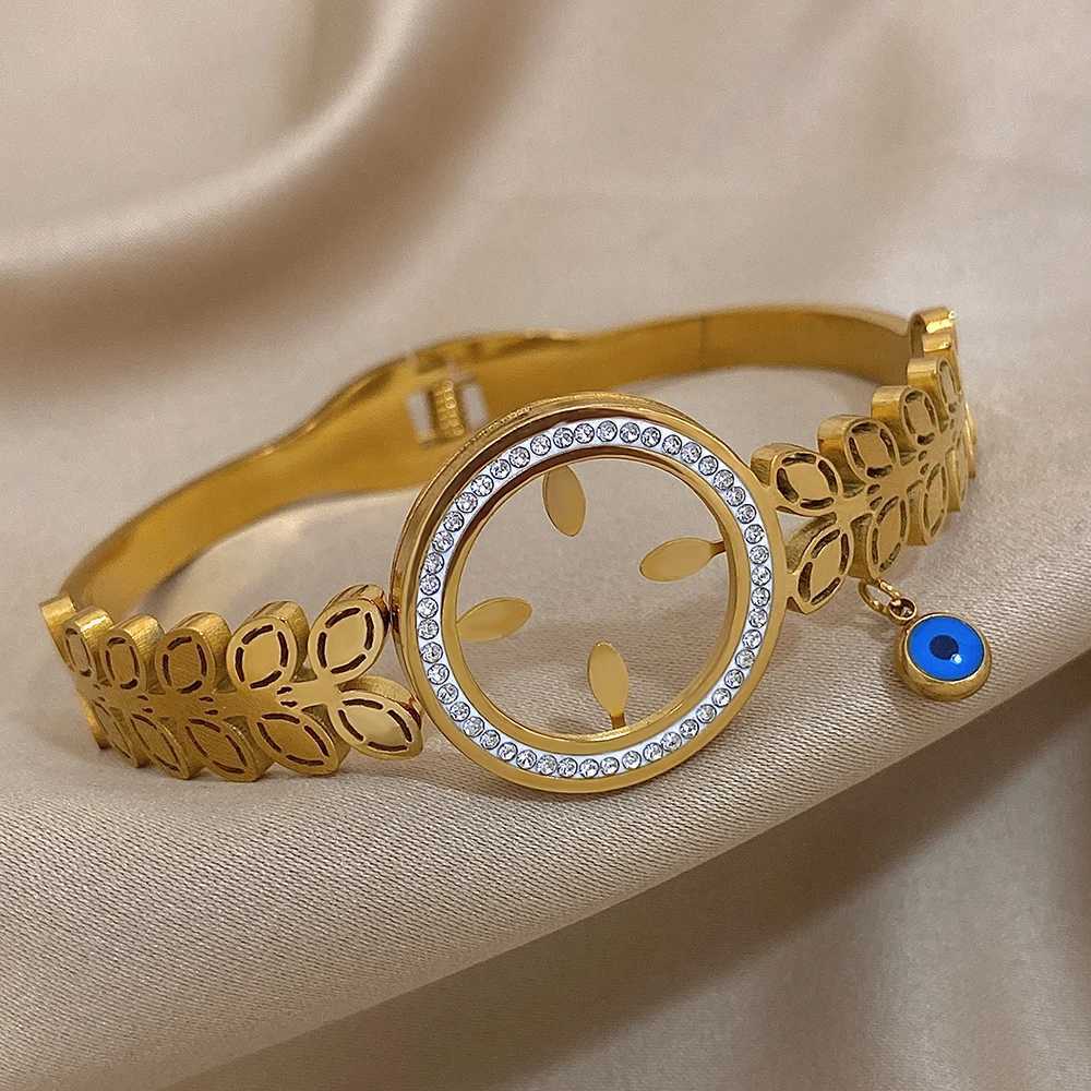 Chits Inlaid Rhinestone Disc Belt Bracelet For Wen Fashion Stainless Steel Gold Plated Cuff Bangles Jewelry Gifts Y250904