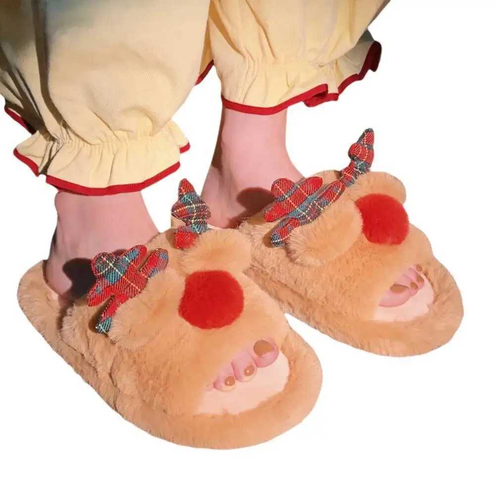 Christmas Reindeer Home Slippers For Men Women Winter Furry Warm Cozy Couple Indoor Household Cotton Slippers L250903BNC9
