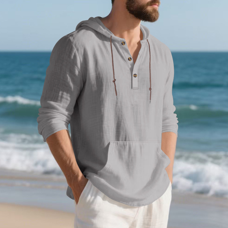 Men's Hoodie linen vintage spring and autumn shirt Casual loose long sleeved clothes High quality trendy men's clothing European size: S-3XL