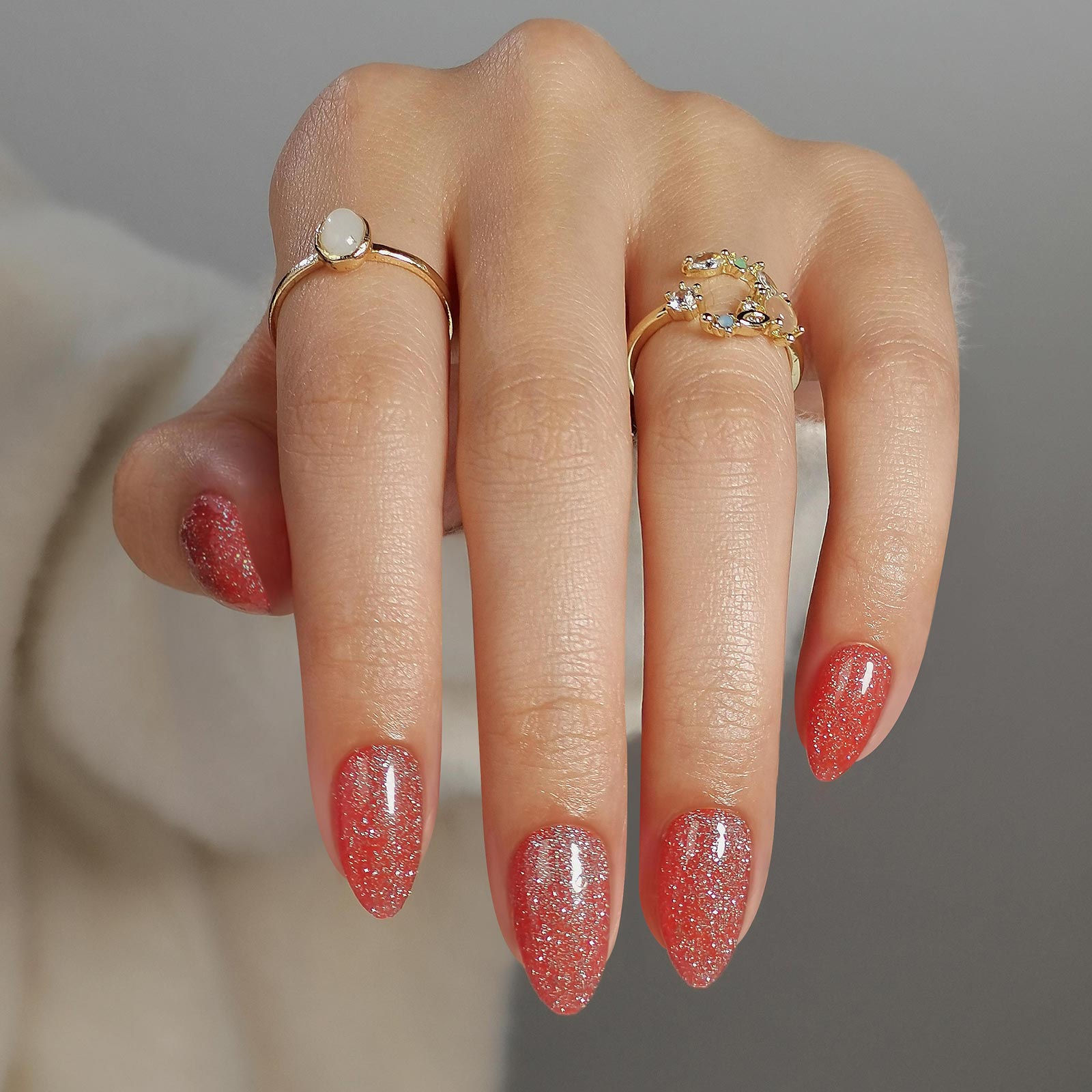 Pressed nails almond short shiny diamond glitter red tape glue 16 sizes-32 reusable nails