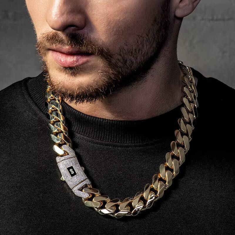Monaco Chain Hip Hop Jewelry Wholesale14K 18K Gold Plated Iced Out Lock Choker Heavy Miami Cuban Link Chain for Men Women