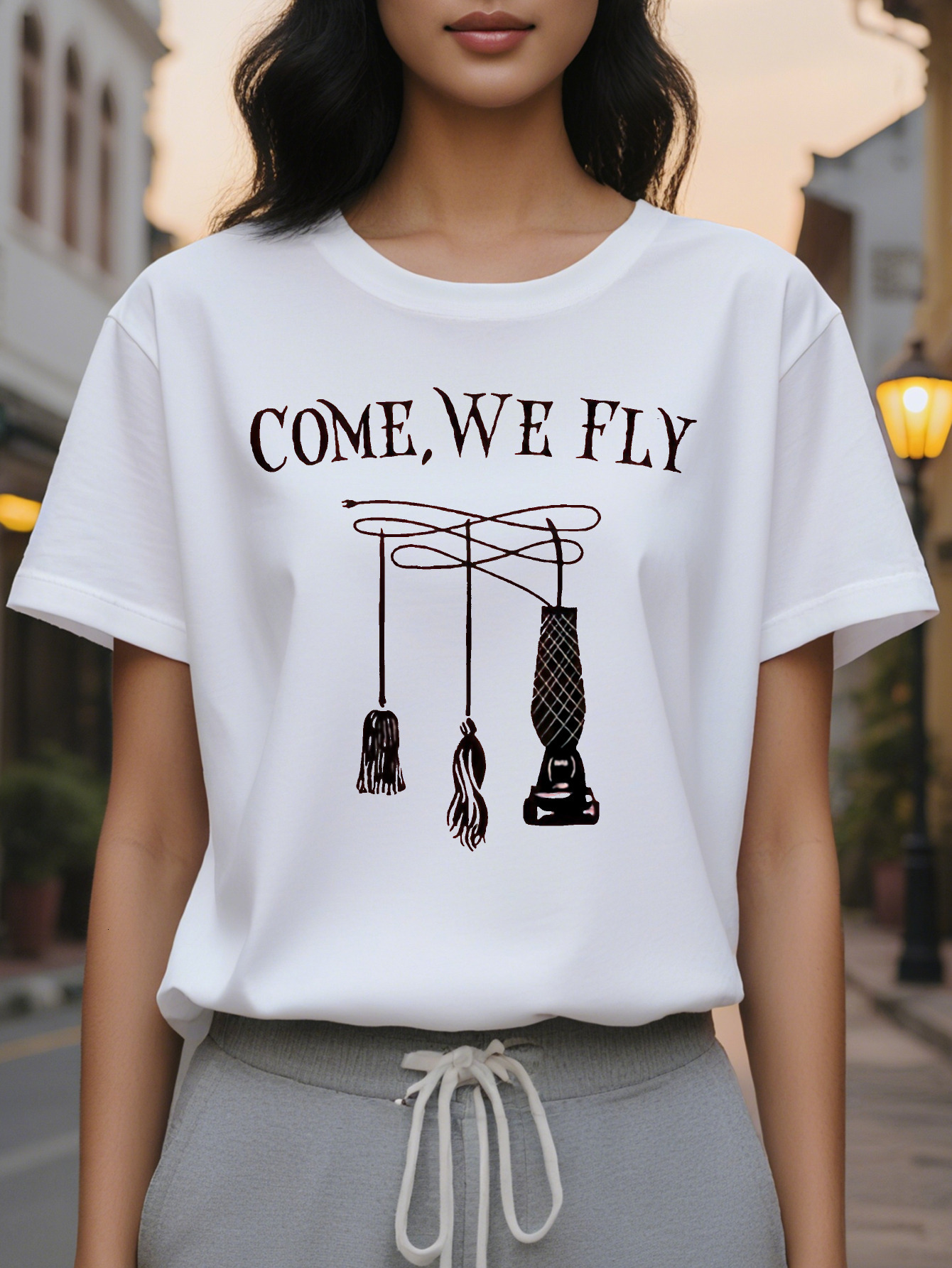 ume We Fly Print Crew Neck T Shirt Casual Short Sleeve Top For Spring Summer Women s Clothing