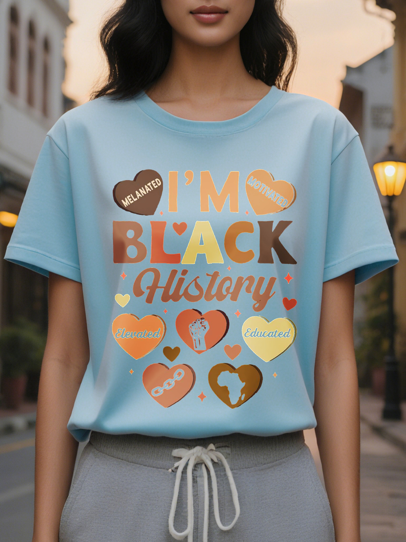 Women s Historic T Shirt Short Sleeve Crewneck Casual Top with I m Black History Design Celebrates African American