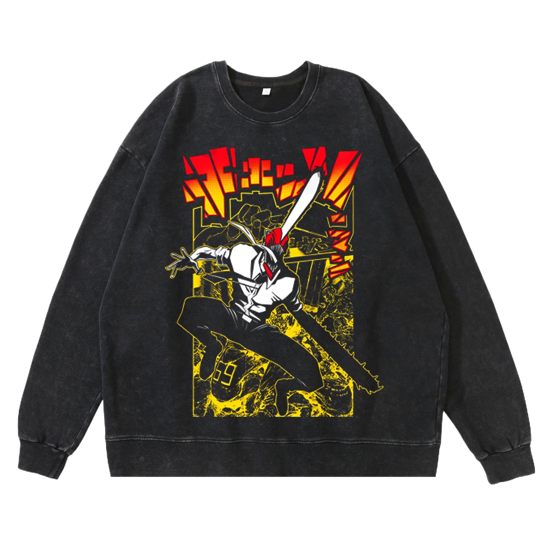 360g Heavyweight Washed Vintage Chainsaw Man Anime American Street Retro Cotton Hoodie Streetwear Crewneck Hoodie - TT8251