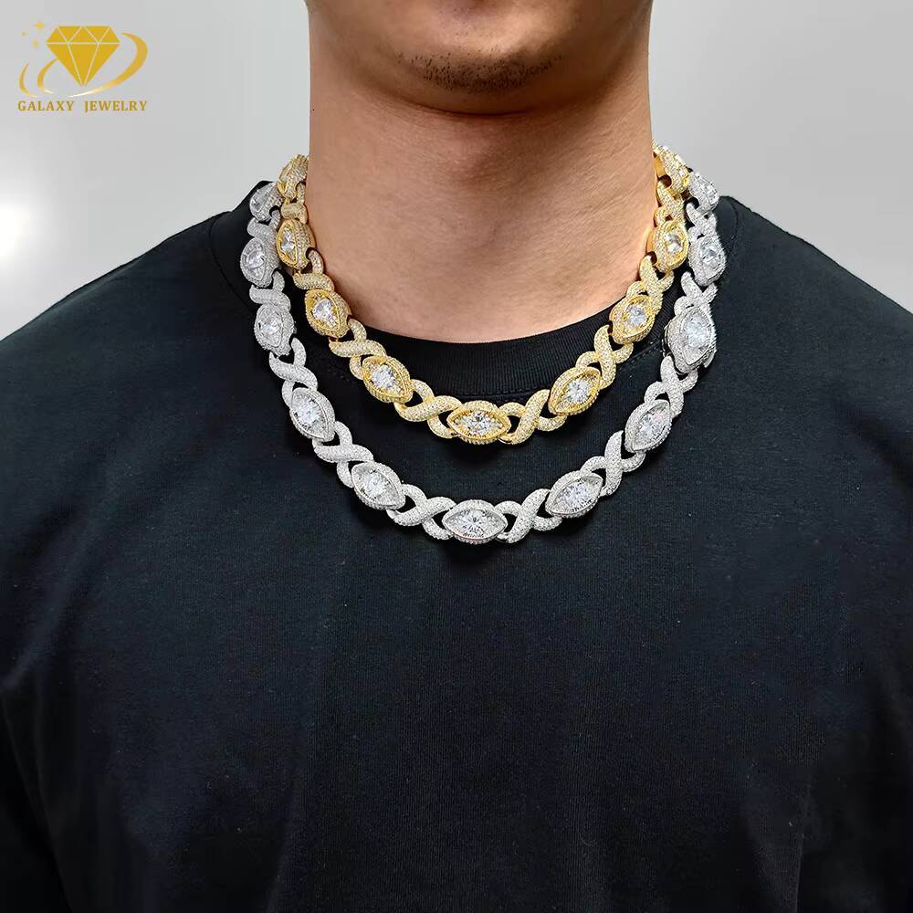Best Selling 925 Silver Bracelet Moissanite Diamond 15mm Iced Out 8 Infinity Eye Cuban Link Chain Necklace Hip Hop Jewelry