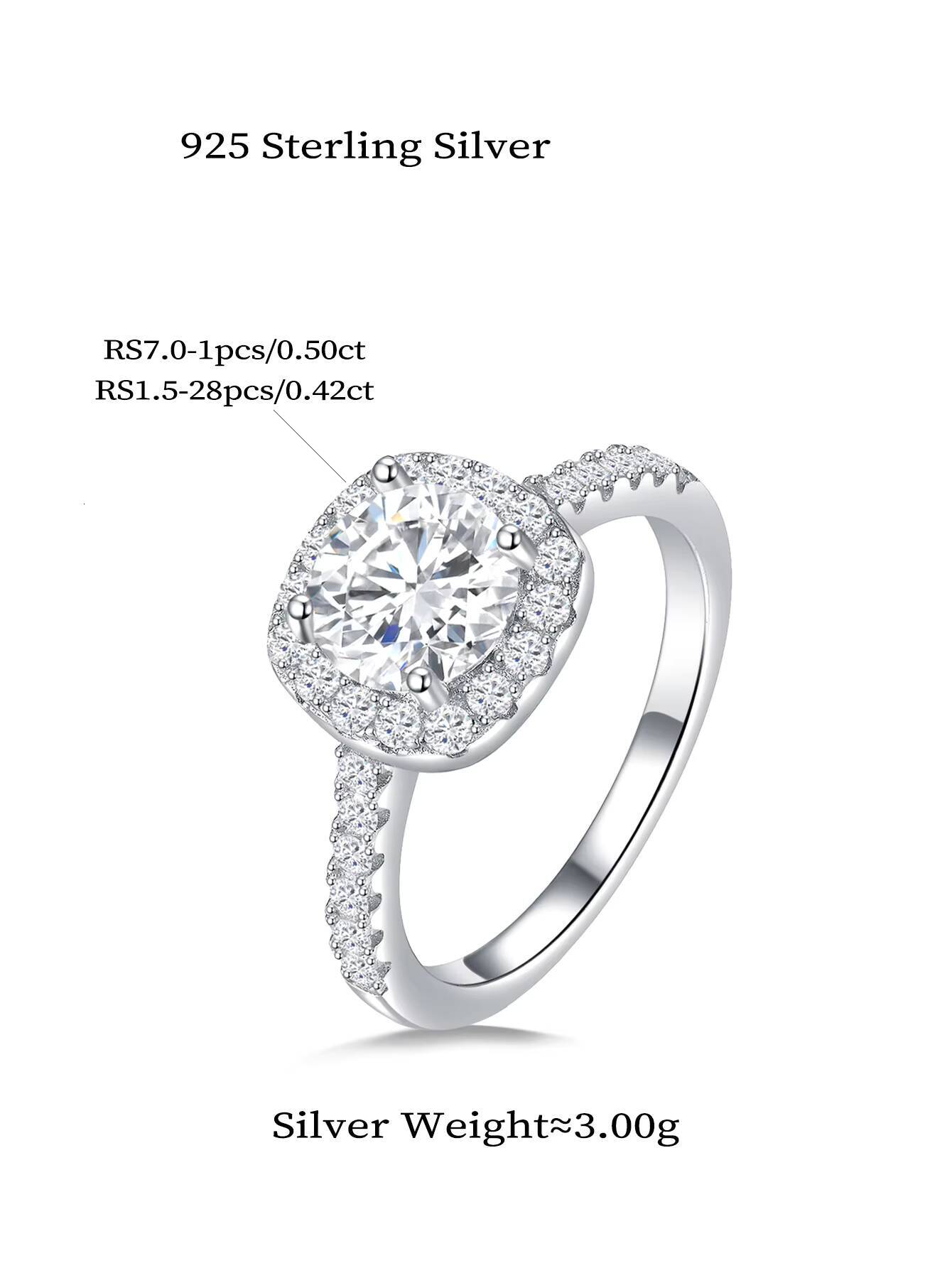 Bulk Lab Grown Diamond Ladies Ring Fine Jewelry S925 Sterling Silver Rhodium Plated Women Moissanite Wedding Finger Ring