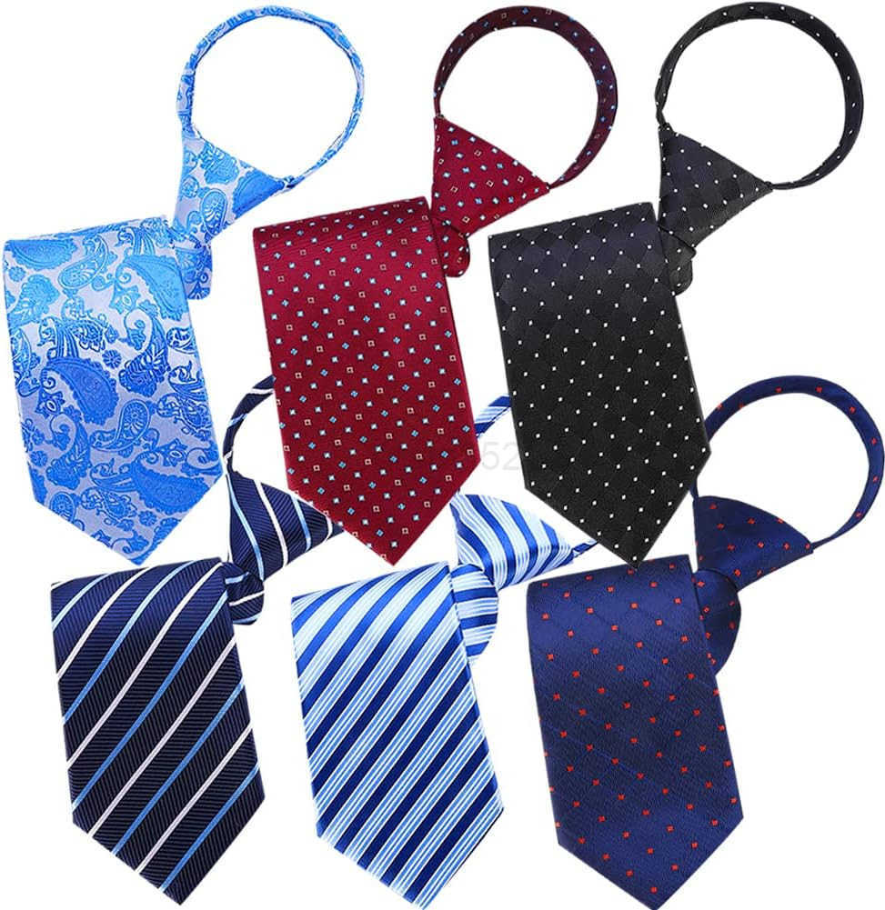 6 PACKS Men NecktieRegularExtra Long Adjustable Pre Tied Clip on Easy Zipper Neck Ties for Men 315in WideW250904