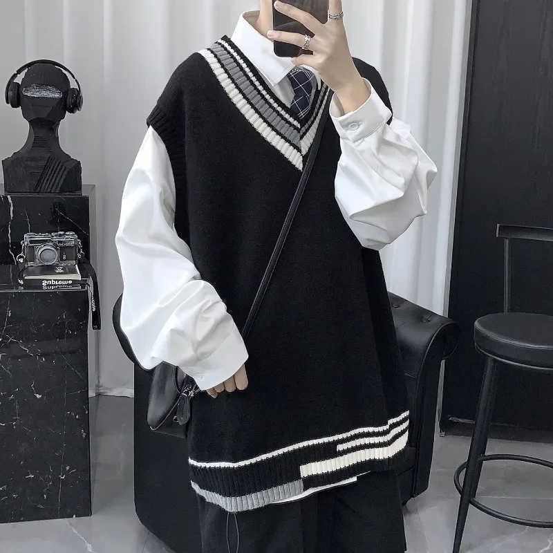 Collegestyle Couples Artistic Knitted Sleeveless Sweater Mens Vest Woolen Vest Mens Autumn and Winter Trendy InnerwearXJ250904