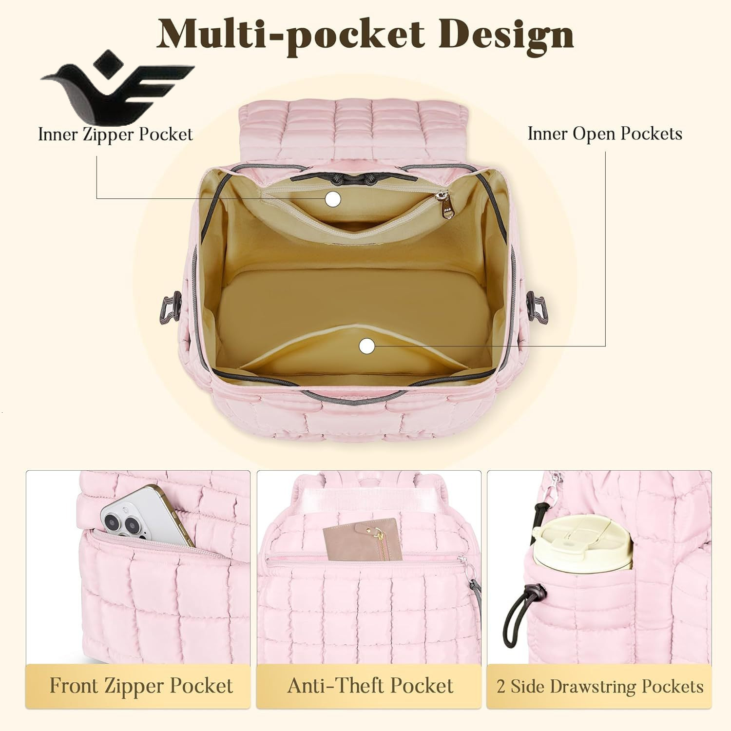 Feiyan Free Shipping New Designer Bag Luxury Shopping Bag Down Padded Backpack Women's Fashion Commuter Large Capacity Fluffy Plaid Lightweight T