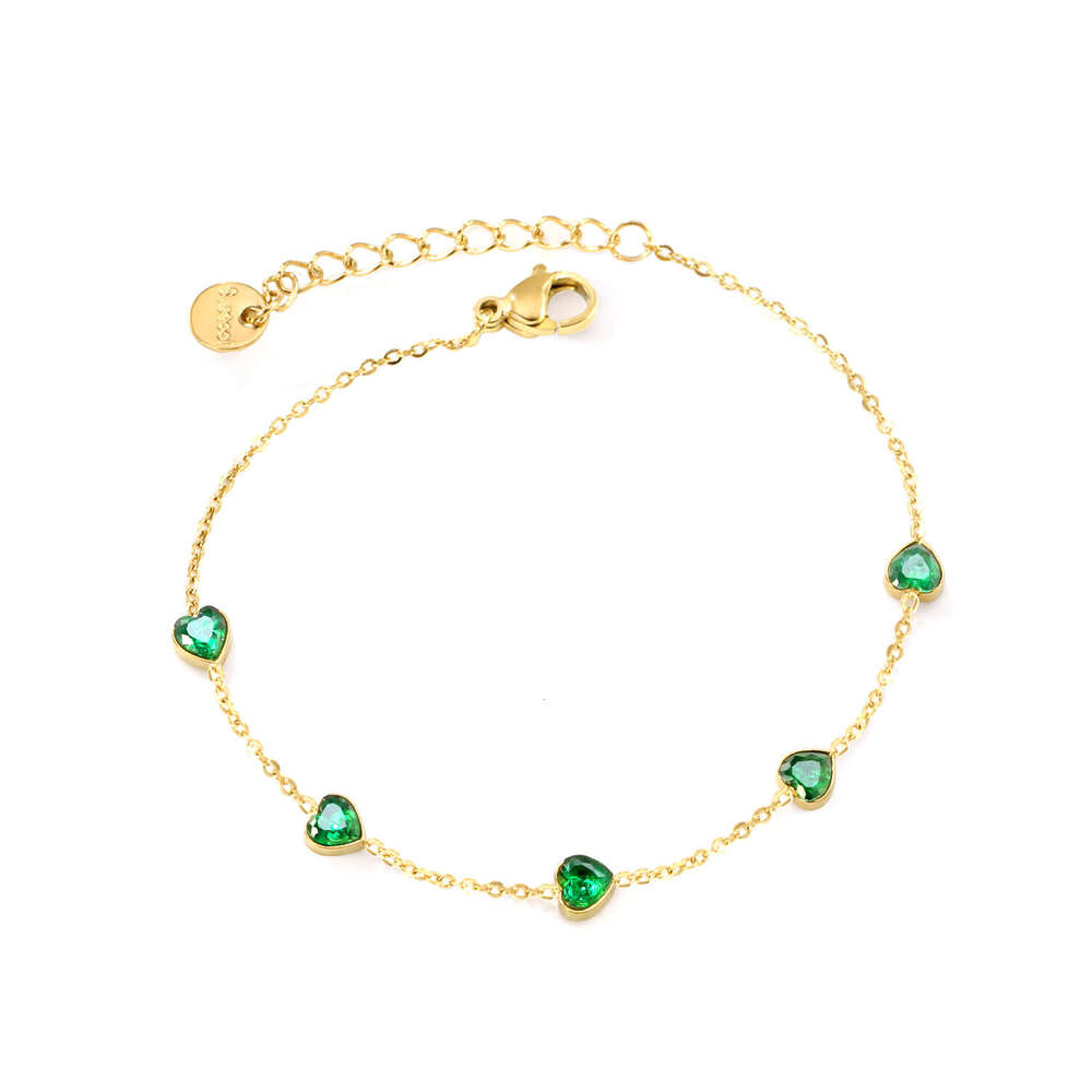 Inlaid Emerald Zircon Gold-Plated Stainless Steel Elegant Bracelet Accessory