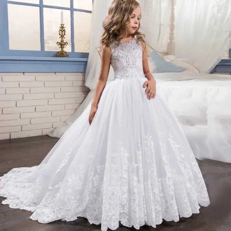 Teen Girls Princess Pageant Dress Long Bridesmaid Kids Prom Gown Children Wedding Party Floral Lace Dress 6-14 Years Kids Dresses Z250904