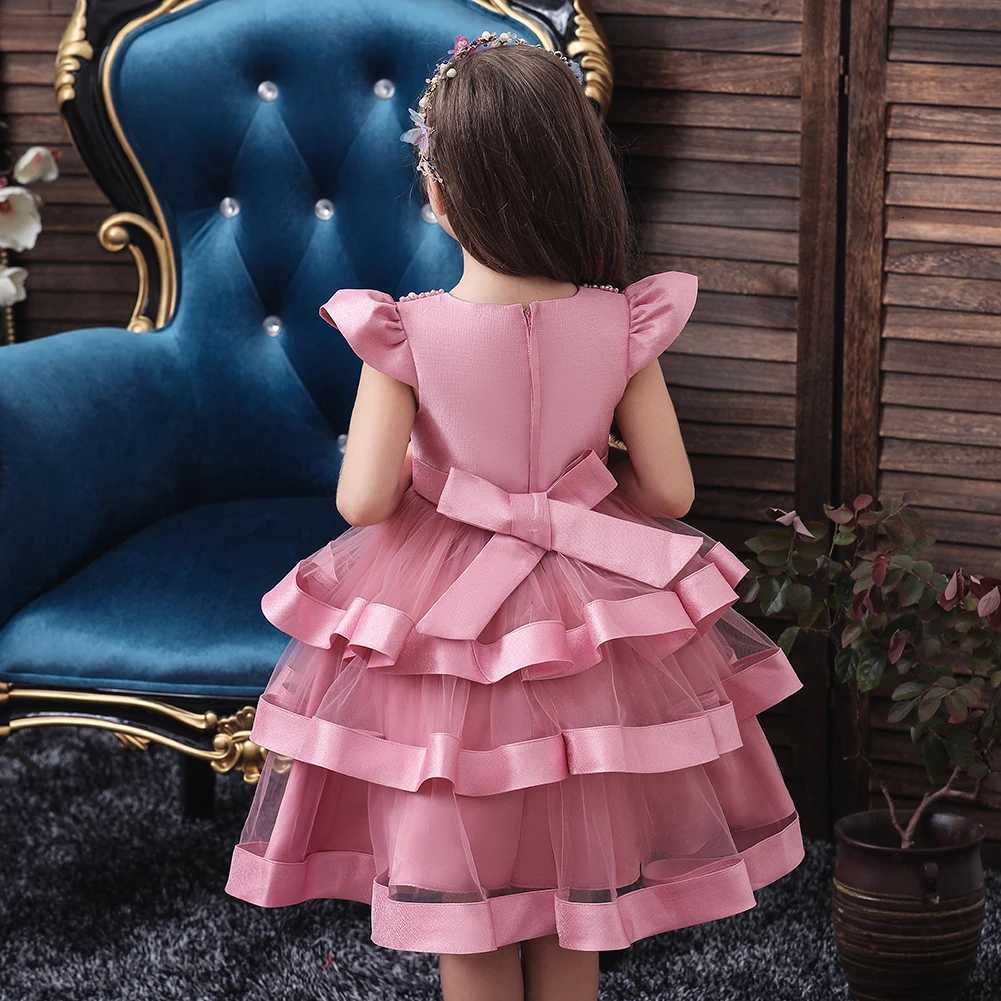 5701 Pink Elegant Party Beaded Dress for Girls Fluffy Cake Dress Suitable for Childrens Birthdays Z250904