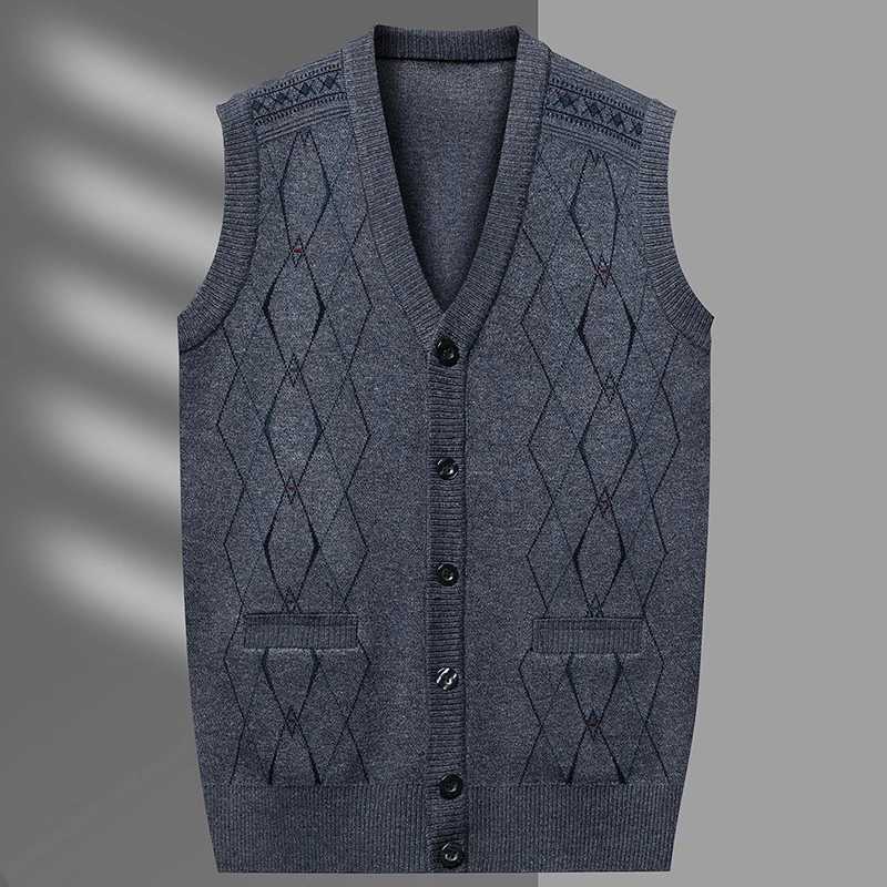 Mens Cardigan Vest Plaid Fashion Casual Knitted Sweater Warm Vneck Vest Sweater TopsXJ250904
