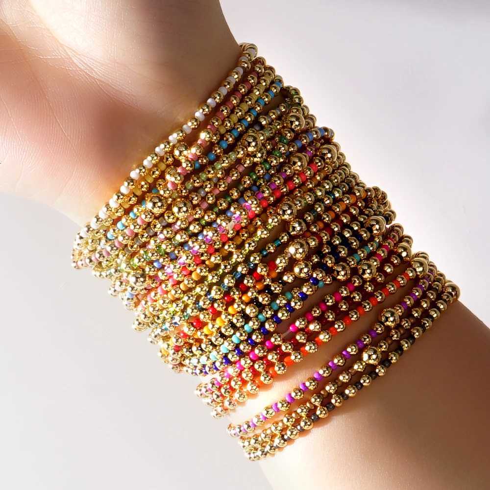 1pc New Arrival Colorful Glass Beads 18K Gold Plated Copper Boho Fashion Bracelets Jewelry As Summer Luck Gifts For WomenXJ250904