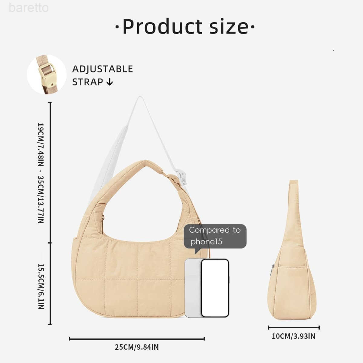 Quilted Puffer Tote Bag for WomenSmall Puffer Crescent Shoulder BagQuilted Nylon Crossbody Bag with Adjustable Strap M250903