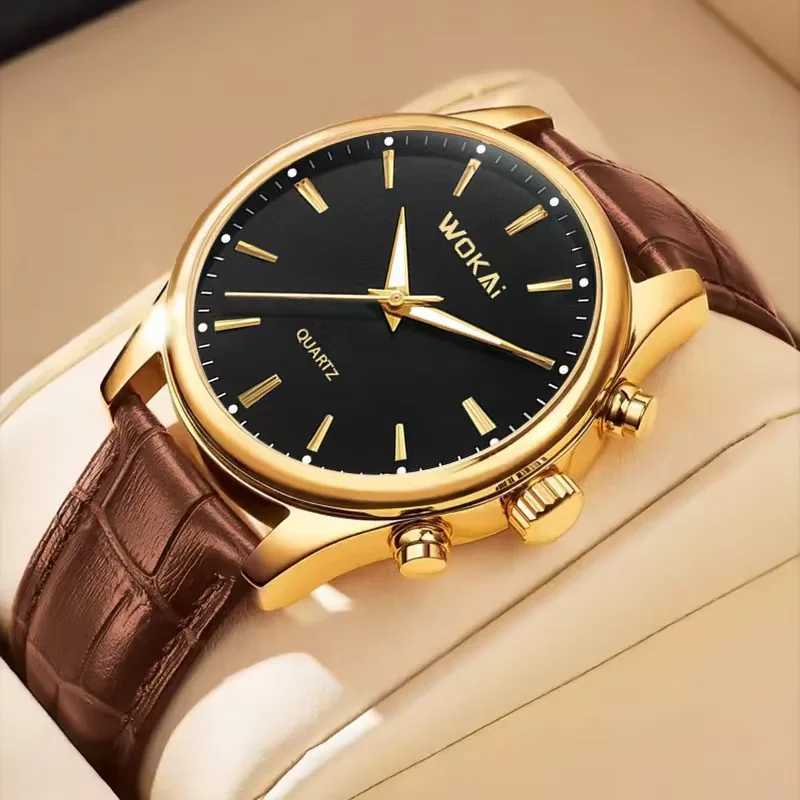 WOKAI high quality fashion mens Business Belt Quartz Watch Boy personality simple student waterproof clock retro classic X250904