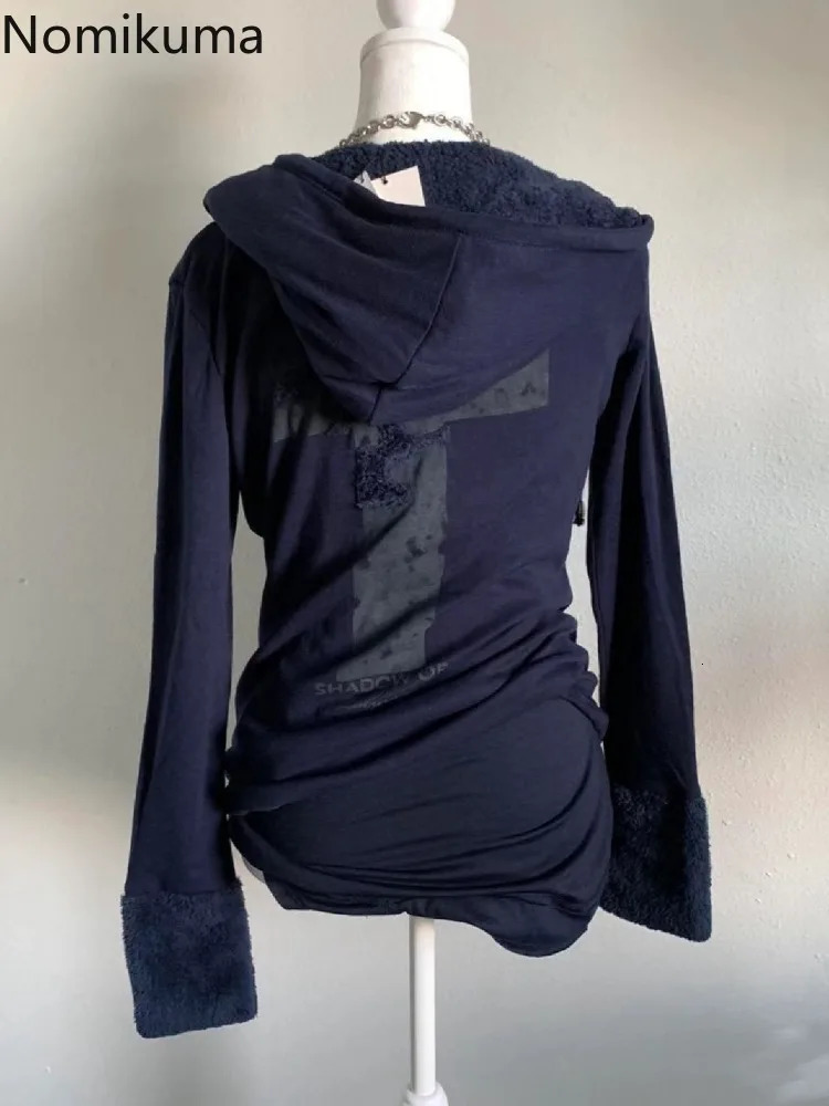 Womens Clothing Vintage Hoodies Lamb Fleece Patchwork Hooded Sweatshirt for Women Casual Korean Fashion Y2k Hoodie Tops 250904