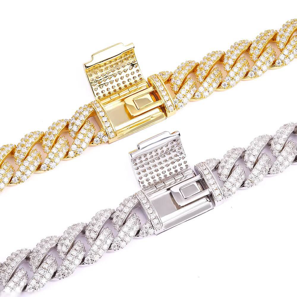 White Gold Yellow Gold Plated Silver 925 Gra Certificated 820mm Men Vvs Diamond Mossanite Arc Shape Cuban Link Chain Bracelets