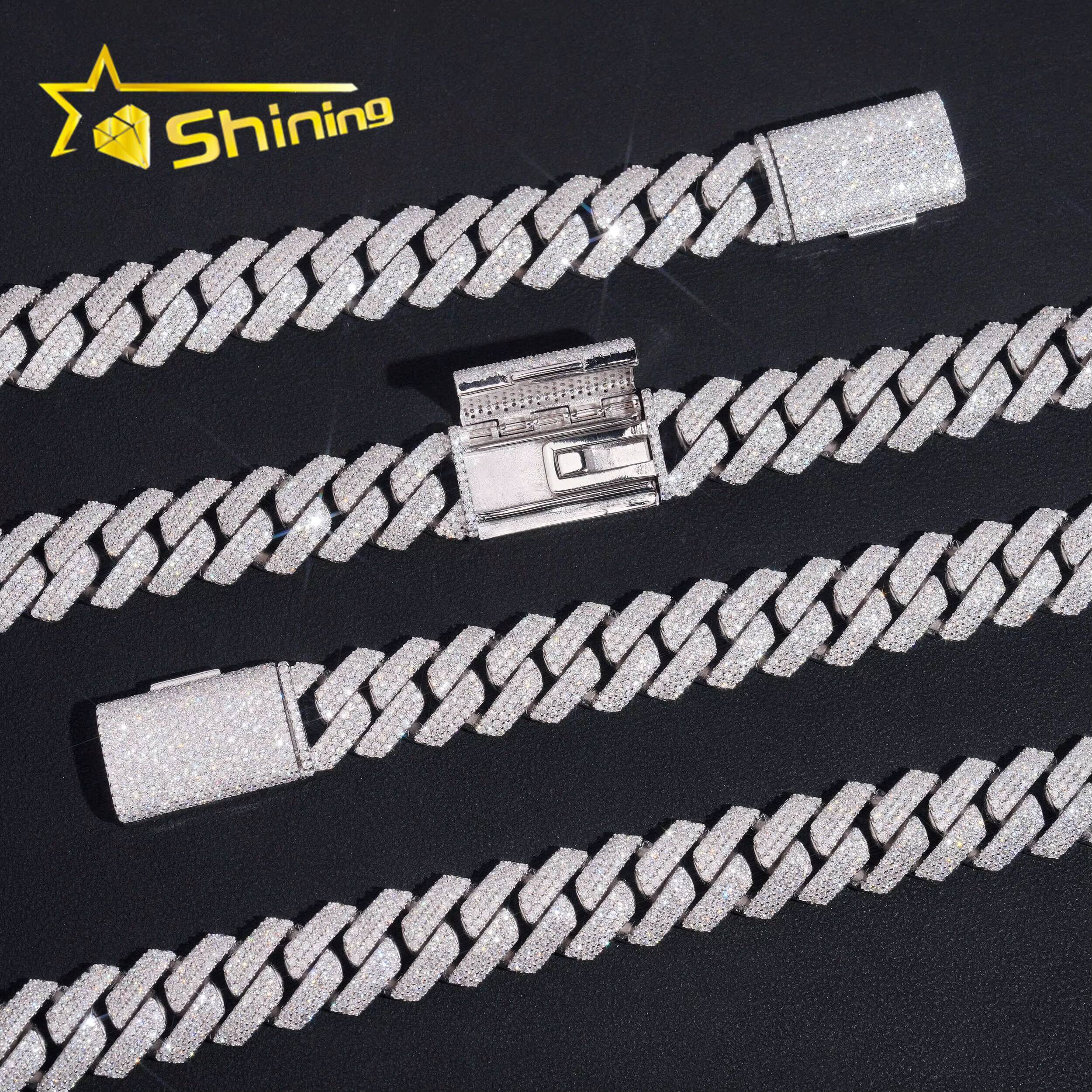 USA Warehouse New Stocks Ready to Ship 15mm 925 Solid Silver Hip Hop Jewelry Iced Out VVS Diamond Cuban Link Chain Moissanite