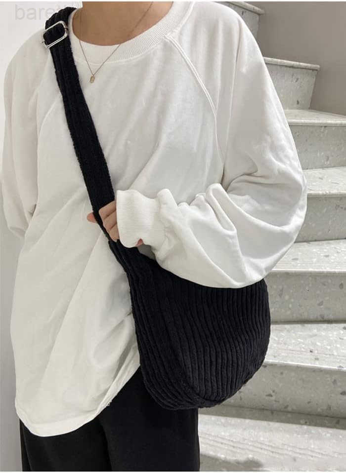 Women Small Corduroy Hobo Bag Wide Strap Crossbody Bag Shoulder Bag Casual Handbag Daily Bag M250903