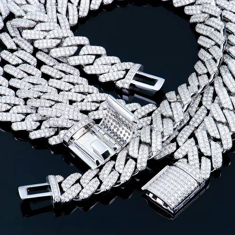 925 Sterling Silver Hiphop Jewelry 12mm Sharp Angled Style Iced Out Moissanite Cuban Link Chain Men Necklace Boyfriend Gift