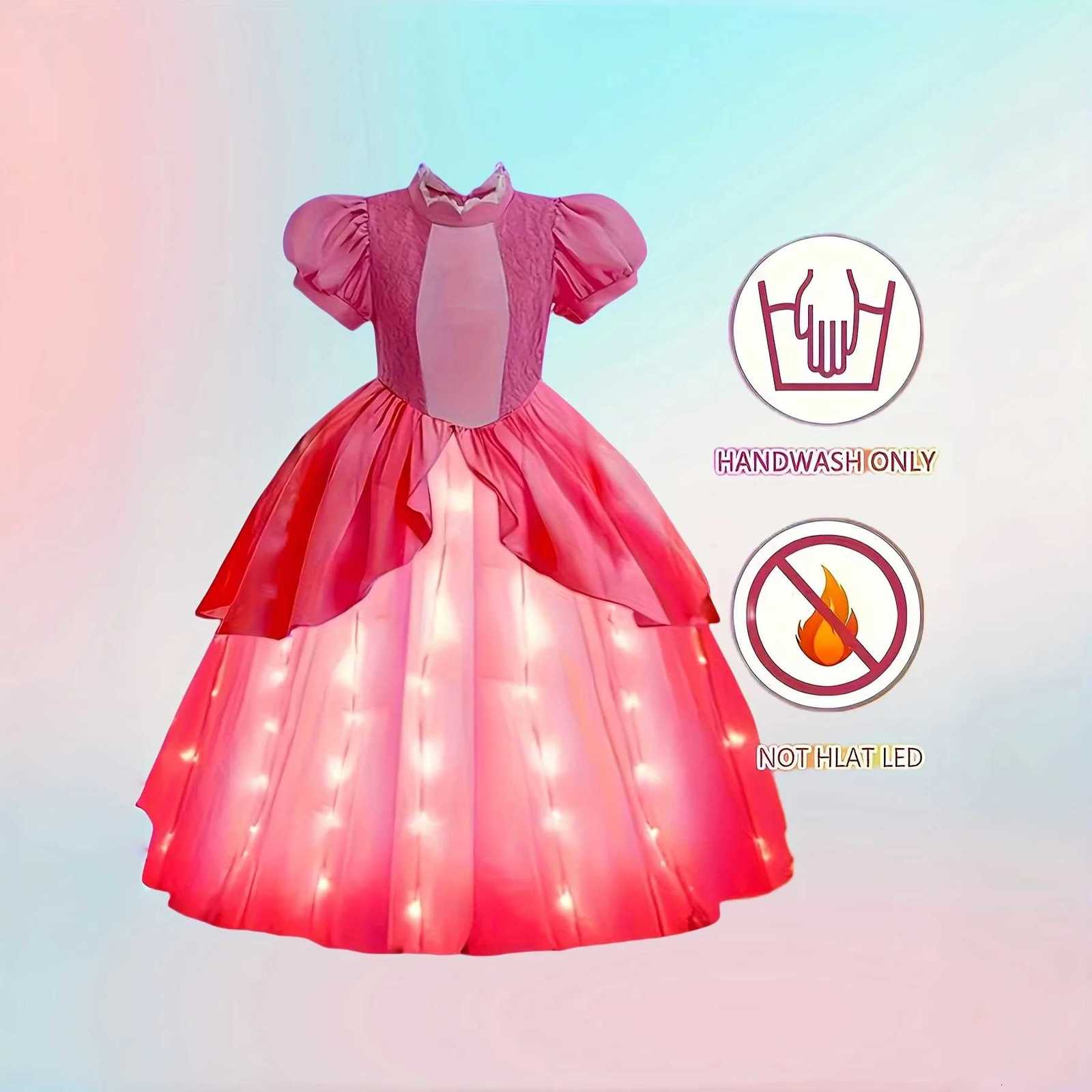 Girl Elsa Role Playing Dress Light Up Kid Halloween Carnival Apparel Girls Birthday Cosplay Princess Glowing Dress Z250904