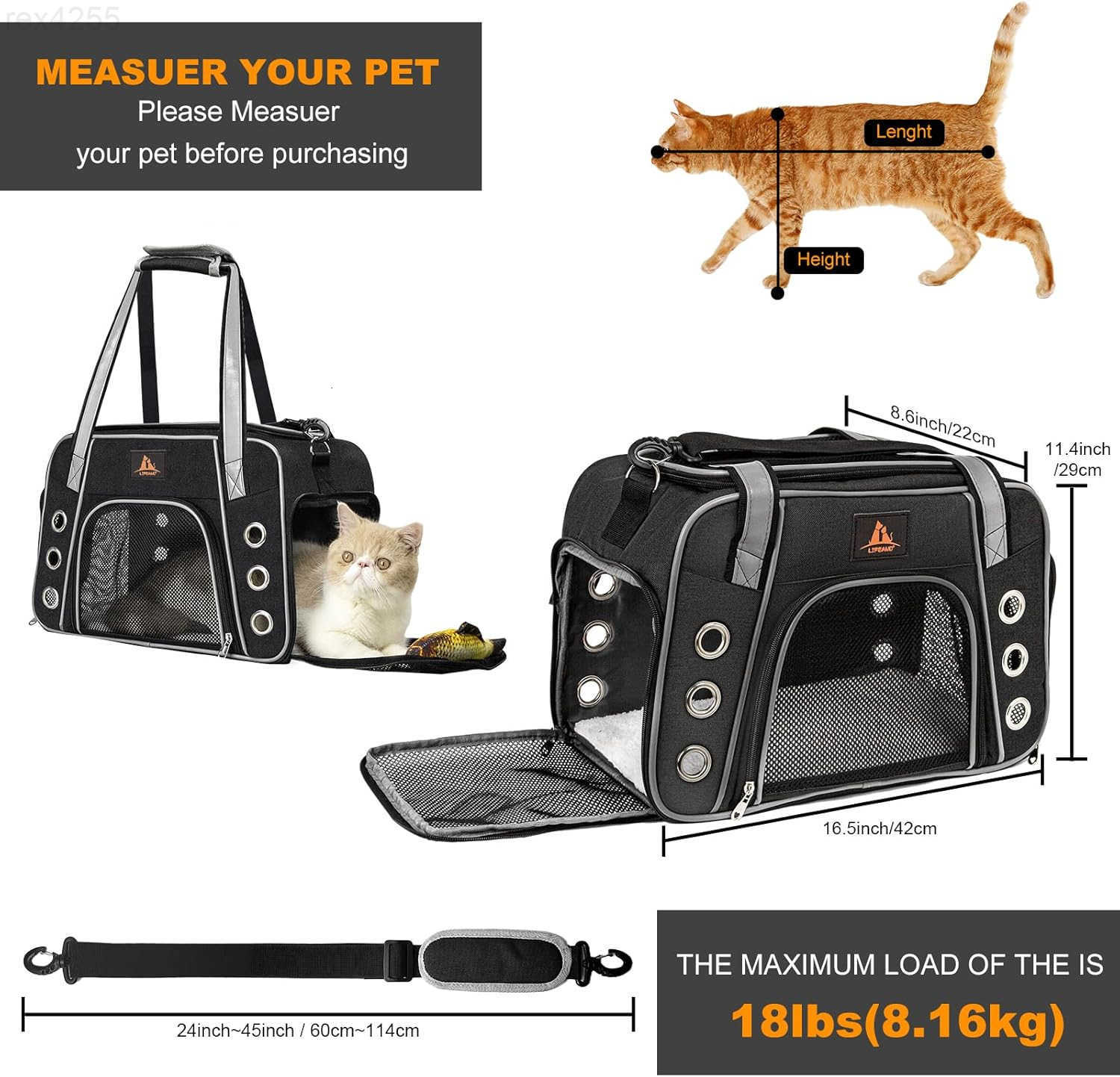 Cat Carrier for Large and Medium Cats Under 18lb Collapsible Soft Sided Pet Carrier Dog Carrier Airline Approved for Cats Small Dogs Kitten Pet Privac