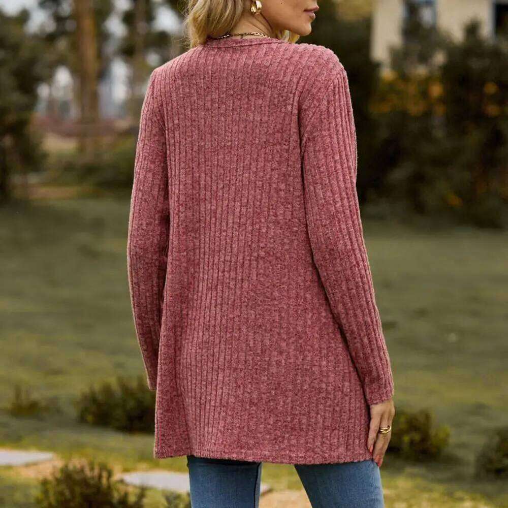 Winter Fall Women Coat Knitted Single-Breasted Sweater Elastic Pockets Warm Mid Length Lady Jacket Cardigan