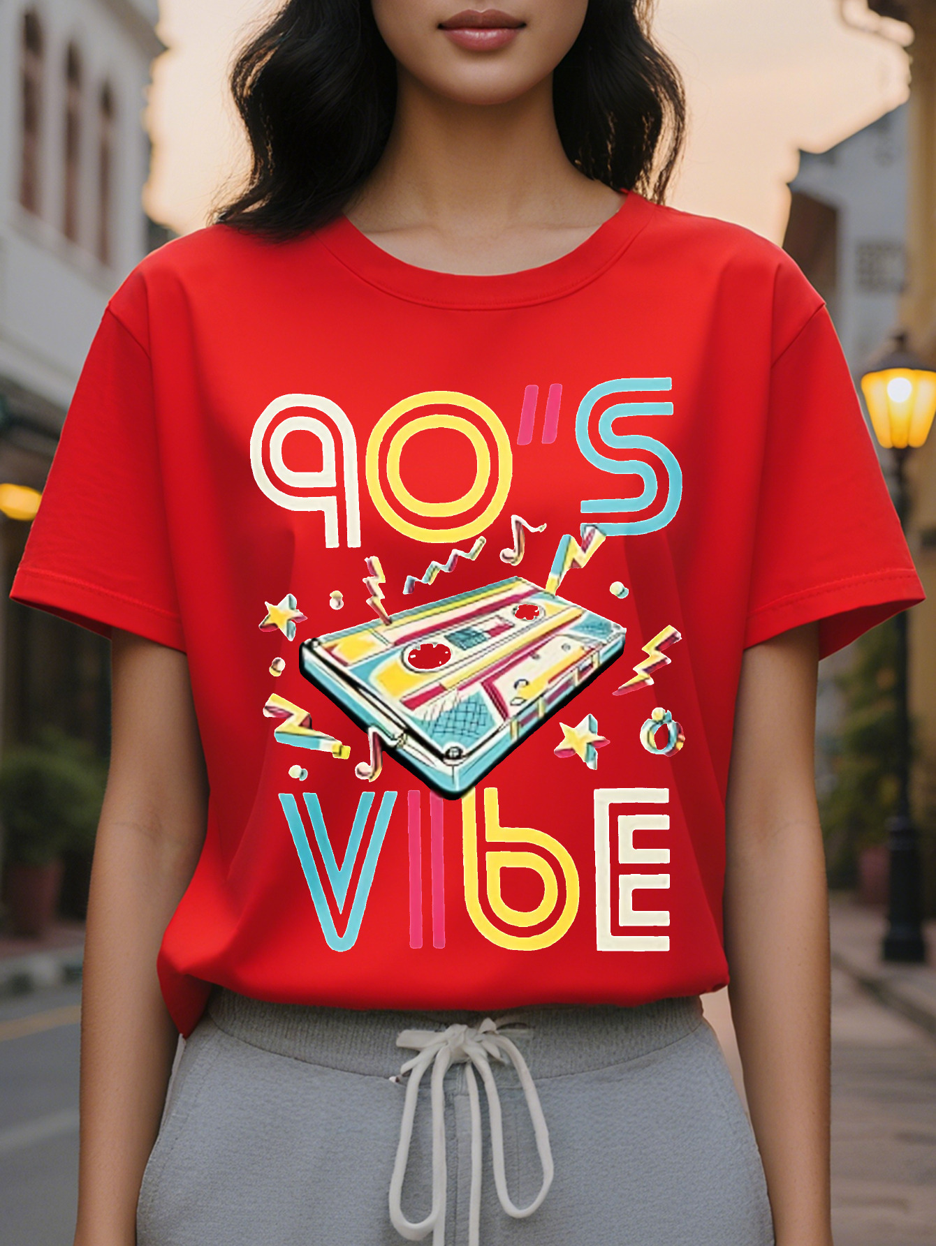 Women's Retro VIBE Graphic Sleeveless Tank Top Vintage Cassette Stars Print Round Neck Washable