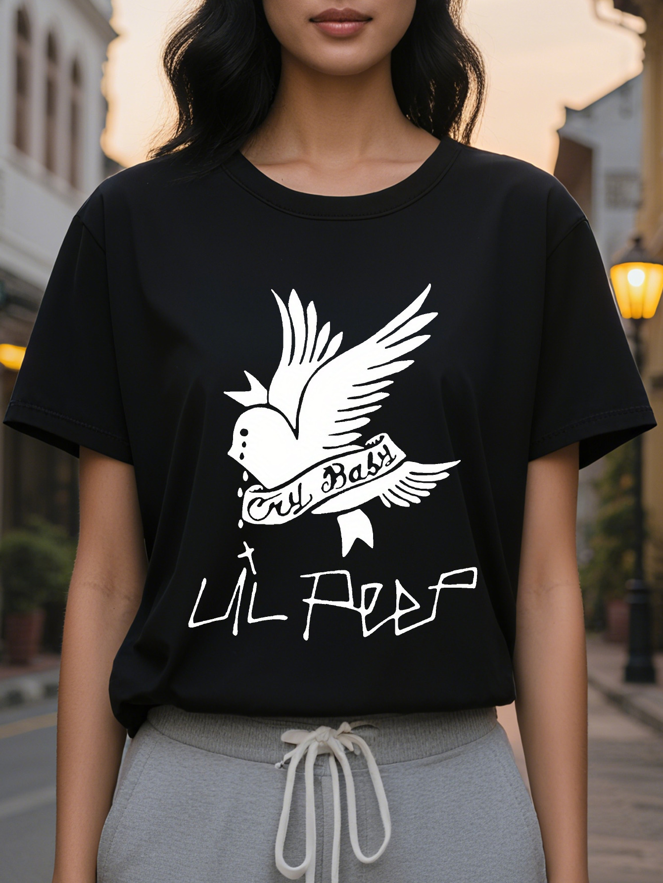 Peep Women's Bright Pink Pattern T-Shirt The Birds Letter Design Spring and Summer Casual Loose Short Sleeve