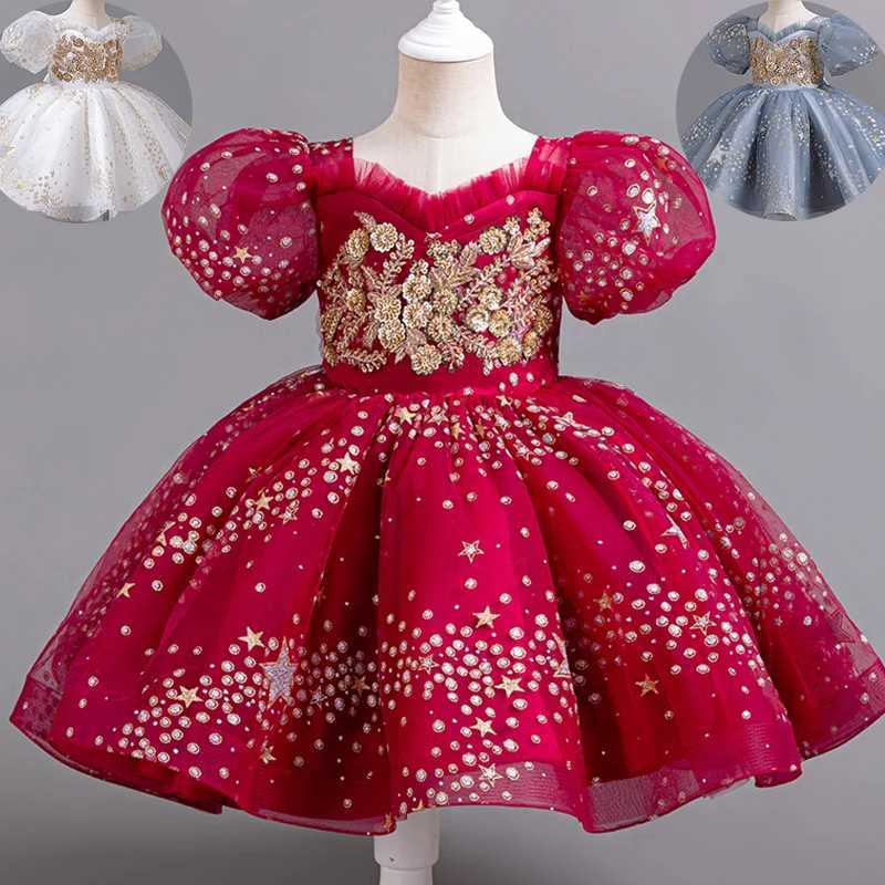 D8905 White Wedding Birthday Gown Lace Tutu Princess Dress Girls Children Clothing Kids Party For Girl Clothes Z250904