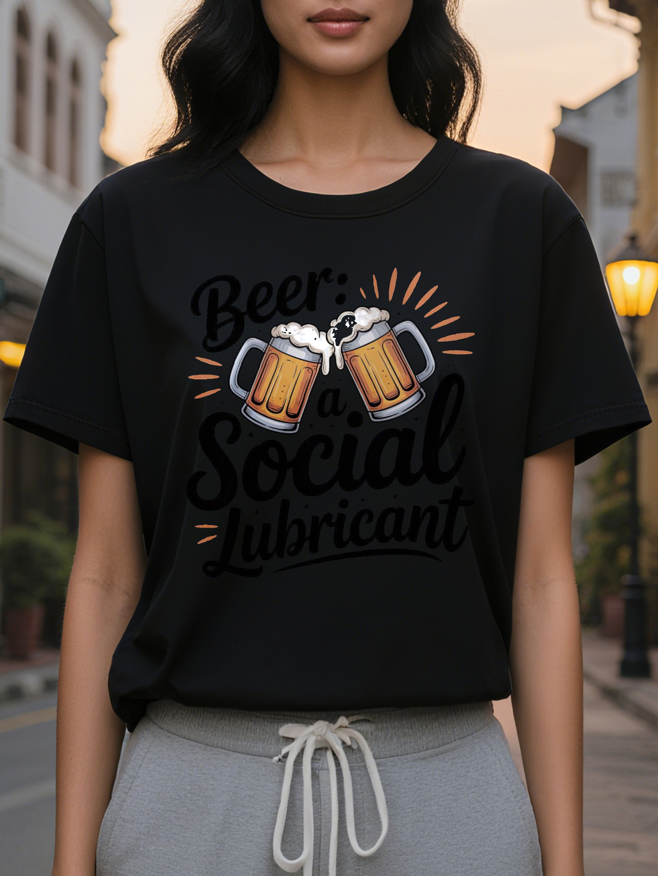 Fun Lover T Shirt Beer Lubricant Slogan Mug Pattern White Crew Neck Summer Top Foam Design hine Washable Party Clothing