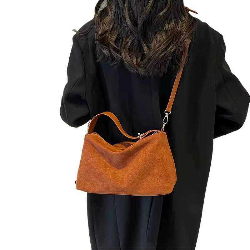 Vintage Frosted Handbag Premium Niche Pure Color Armpit Bag Women Hundred Suede Shoulder Tote Crossbody