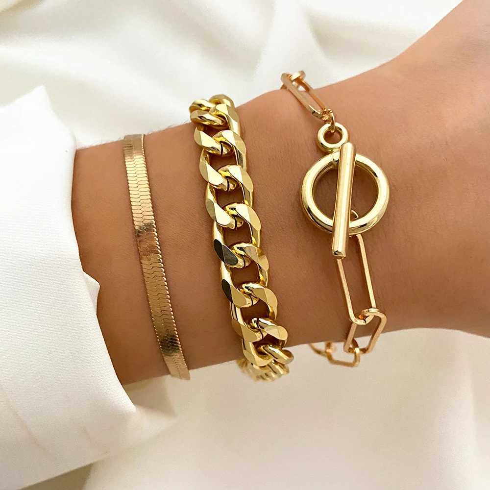 FNIO Tren Geometric Metal Bracelet for Women Gold Color Cuff Bangle Bracelet Set 2023 Classic Jewelry AccoriesXJ250904