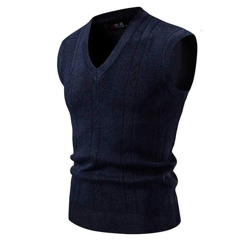 New Mens VNeck Knit Sleeveless Vests Solid Color Pullover Knitted Waistcoat Men Smart Casual Sweater Tank Tops Streetwear TopsXJ250904